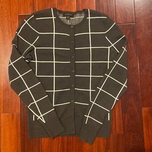 Ann Taylor Gray Wool Blend Grid Cardigan